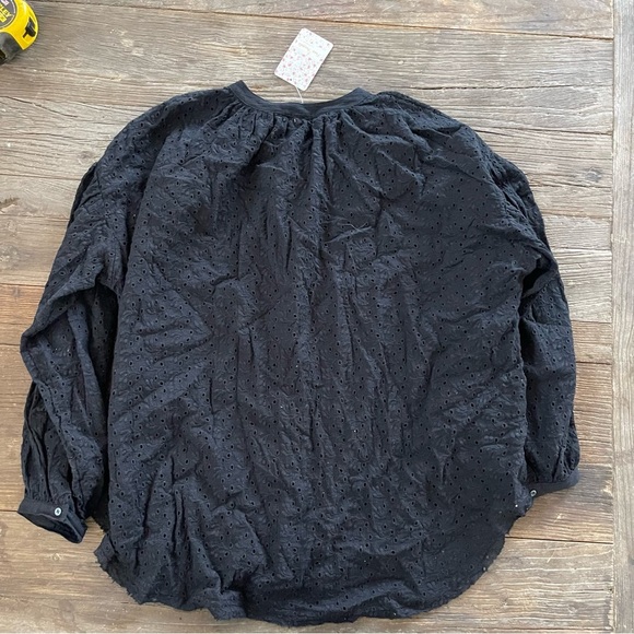 FREE PEOPLE Maddison eyelet button down in black - Picture 3 of 7